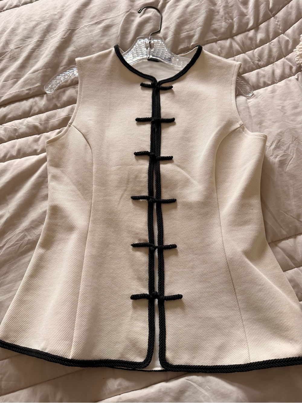 Zara Cream Sleeveless Camisole with Black Trim